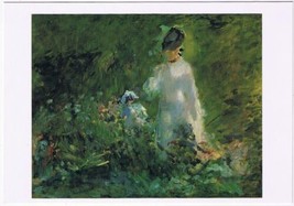 Postcard Art Edouard Monet 1876 Young woman Among Flowers - £3.68 GBP