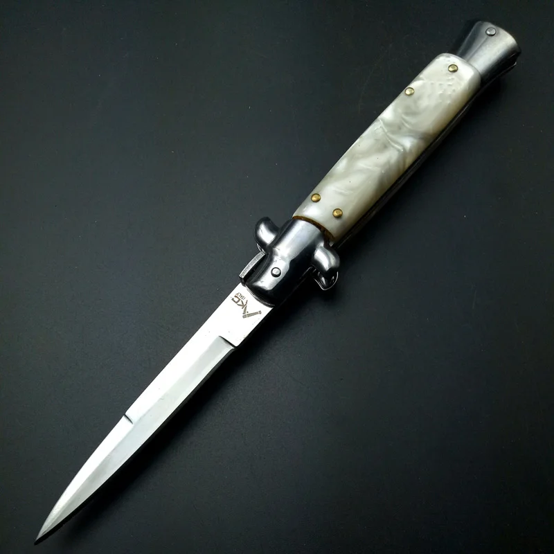 Beautiful peucine grain Handle Italy Pocket s Italian Stiletto steel Titaniums b - £177.06 GBP