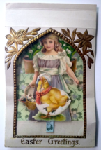 Easter Postcard Foldout 3-D Clear Window Victorian Girl Baby Chick Basket Diecut - £78.73 GBP