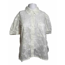 New Fate LFD Womens Size Small White Cotton Embroidered Shirt Short Slee... - $16.18