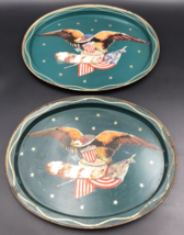 Lot of Two (2) Vintage American Flag Bald Eagle USA Trays Rustic 14.5&quot; x... - $12.19