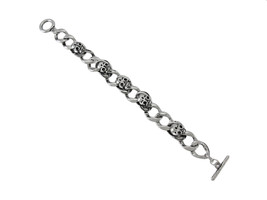 Zeckos Curb Chain Link Bracelet with Skulls and Toggle Clasp - £11.39 GBP