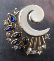 CROWN TRIFARI Vintage Alfred Philippe Enamel &amp; Blue, Clear Rhinestones Gold Tone - £299.71 GBP