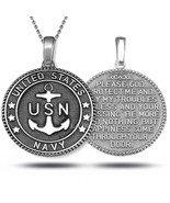 US Navy Sterling Silver Pendant Necklace – Reversible Prayer Medallion - $59.99+