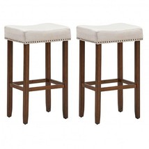 Set of 2 Nailhead Saddle Bar Stools 29 Inch Height - Color: Beige - £115.30 GBP