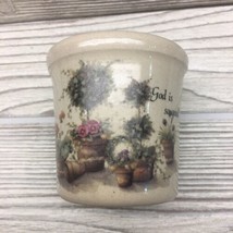 Yesteryears Marshall Texas Pottery small crock pick holder vintage God Is Good - £7.60 GBP