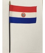 New Paraguay Mini Desk Flag - Black Wood Stick Gold Top 4” X 6” - $5.00