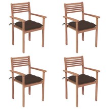  Patio Chair Set of 4 Taupe Teak wood Medium Stackable - $9,402.59 MXN