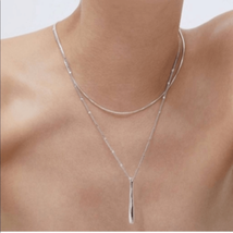 Jenny Bird Leana Pendant Double Chain Layering Necklace, Silver, NWT - £51.57 GBP
