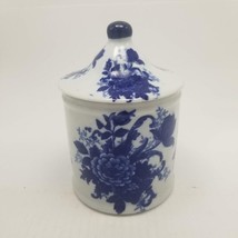 Vintage Delft Style Canister Biscuit Jar, Floral Blue White Transferware - $45.00