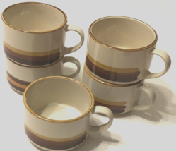 $35 Casualstone Lot 5 Korea Vintage 70s Ceramic Brown Striped Coffee Mugs 302 - £34.46 GBP