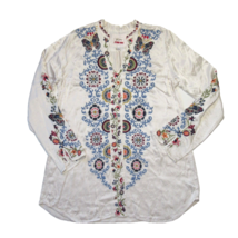 NWT Biya Johnny Was Gigi Satin Blouse in Ivory Embroidered Top M $225 - $131.67