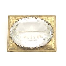 Antique Victorian Sash Pin Brooch HEAVY center Clear Glass Gold PLATED  ... - $68.31
