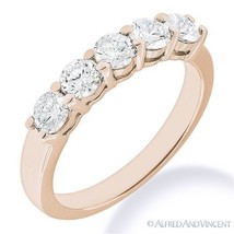 Forever One D-E-F Round Cut Moissanite 14k Rose Gold 5-Stone Band Wedding Ring - £710.09 GBP+