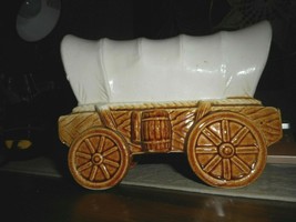 Vintage 1960S Ceramic Stage Coach Wagon Coin Bank White Canvas Top Hong Kong - £17.67 GBP