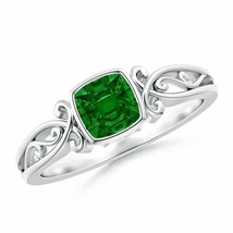 ANGARA Vintage Style Cushion Emerald Solitaire Ring for Women in 14K Solid Gold - £1,270.92 GBP