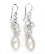 Sterling Silver Cultured Pearls, Swarovski Crystals, and Clear Quartz Cl... - £19.65 GBP