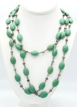 Vintage Faceted Green Speckled Bead Infinite Strand Necklace 71 in - £10.90 GBP