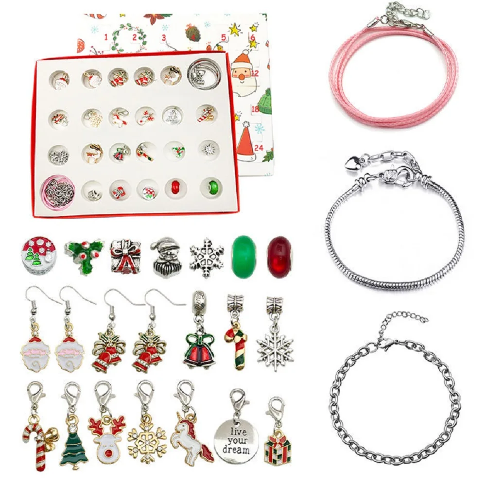 Christmas Advent 24 Countdown Calendar Jewelry Gift Box DIY Bracelet Creative - £14.42 GBP+