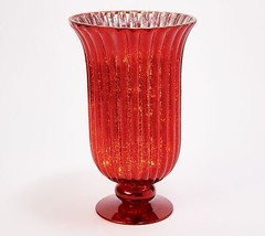 11-3/4&quot; H Illuminated Fluted Mercury Glass Hurricane by Valerie in Red - $193.99