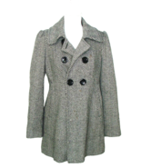 Guess Womens Med Chevron Black White Wool Blend Pea Coat Double Breasted... - $38.50