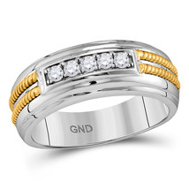 10k White Gold Mens Round Pave-set Diamond Double Rope Wedding Band 1/4 Cttw - $598.00