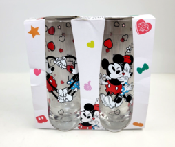 Mickey Mouse &amp; Minnie Mouse Stemless Flute Glasses Hearts Kisses Disney ... - £12.76 GBP