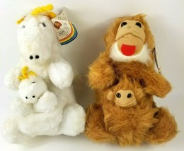 Vtg 1982 Unicorn and Monkey w/ Baby in Pouch 12&quot; Plush w/Tag Rainbo Toy Co RARE  - £45.35 GBP