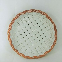 Platter Round White Woven Ceramic Basket Design 12&quot; Vintage Home Decor - $41.94