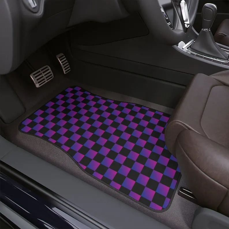 Checkered Purpleblue X Black Car Floor Mats, Purple and Blue and Pink, Cute Car - £55.30 GBP
