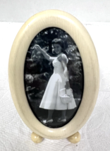 Antique Celluloid Photo Frame Curved Glass w Tiny Ball Feet Oval Shape 3... - $29.21