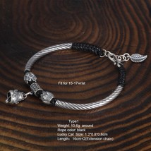 Real 999 Silver Men&#39;s and Women&#39;s Lucky Cat Lucky Woven Bracelet Leather Rope Ad - £56.67 GBP