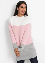 BON PRIX Longline Colour-Block Jumper White/Pink/Grey  UK 10/12   (fm32-2) - £21.31 GBP