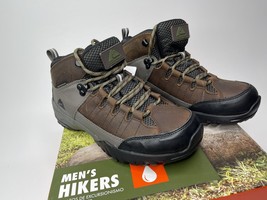 Mens Boots Ozark Trail Mid Top Waterproof Leather Hiker Hiking Brown Size 6 - £26.84 GBP