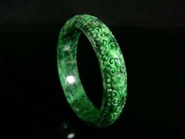 Carved Wide Jade Jadeite Bangle 57mm - £517.62 GBP