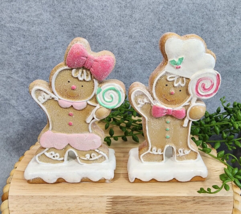 Gingerbread Girl &amp; Boy Baker Resin Figurines Pink Christmas Tabletop 2 Pc 6&quot; NEW - $36.99