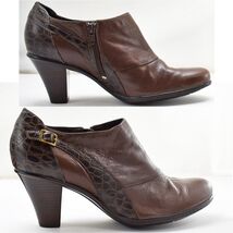 Clarks Bendables Brown Leather Booties Embossed Croc Side Zip - Women&#39;s ... - $38.41 CAD