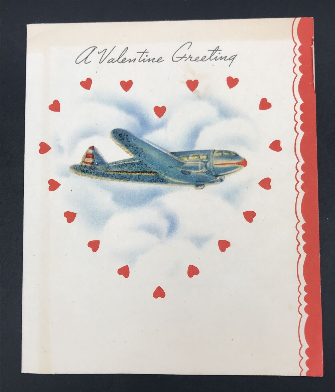 Primary image for VTG 1947 Twin Engine Turboprop Plane Valentine Greeting Card -- 5" x 6" -- USA