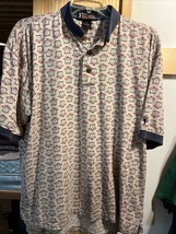 PGA Tour Men’s L Beige PGA Print Short Sleeve  1/4 Button Cotton Polo Shirt - $14.35