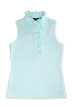 Brooks Brothers Womens Ruffle Collar Sleeveless Polo Shirt Blue, XLarge ... - $68.81