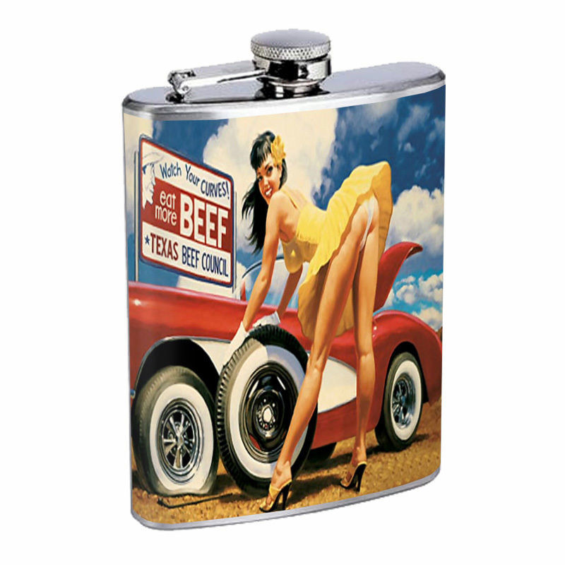 Texas Pin Up Girls D 1 Flask 8oz Stainless Steel Hip Drinking Whiskey - $13.95