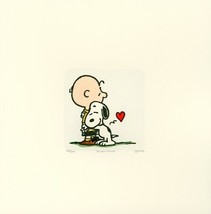 Snoopy + Charlie Brown Peanuts Sowa &amp; Reiser #D/500 Hand Painted Etching... - $74.95