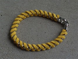 Lia Sophia Tightrope Silver Tone Mustard Yellow Suede Wrapped Bracelet 7.5&quot; - £8.66 GBP