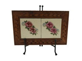 Wood Art Ceramic Tile Pink Roses Jewelry Trinket Box Flowers Velvet Liner - $24.70