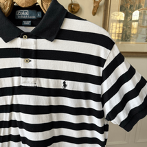 Ralph Lauren Black White Strip Pique Cotton Polo Golf Shirt L - $27.36