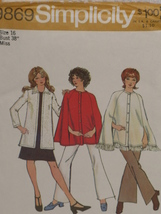 Simplicity 9869 Pattern Misses&#39; Cape &amp; Cardigan Size 16 Vintage 1970&#39;s - £5.87 GBP