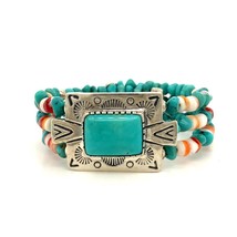 Vtg Signed Sterling Carolyn Pollack Relios Beaded Turquoise Cuff Bracelet 6 1/2 - £98.92 GBP