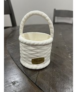 Vtg Haeger Pottery Basket Weave Ceramic Planter Round White Small - $40.60 CAD