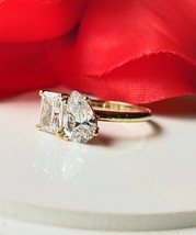 2.5Carat Double Stone Engagement Pear Cut and Emerald Cut Two Stone Wedding Ring - £73.07 GBP