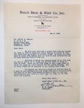 Vtg 1938 Balch Bros. &amp; West Co. Inc. Letter Regarding Knights of Pythias... - $15.00